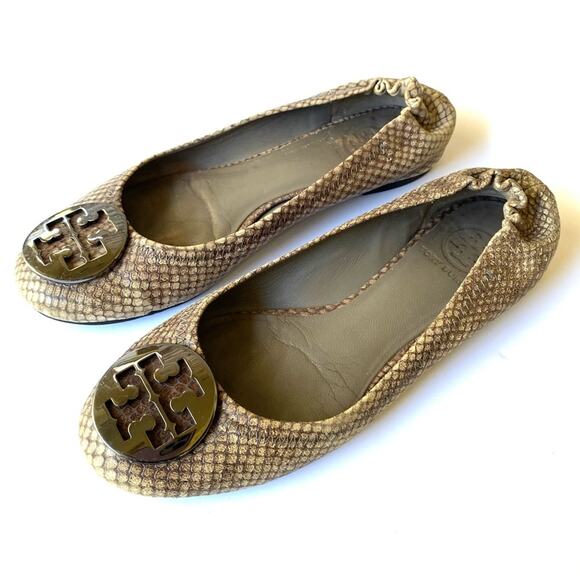 Tory Burch ballet flats Womens Size 7.5 or 8 brown snake skin print - Picture 2 of 8